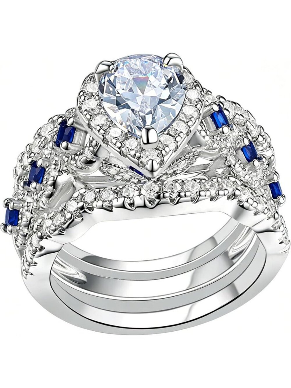Elegant 3PC Bridal Wedding Ring Set for Women - Engagement & Promise Rings